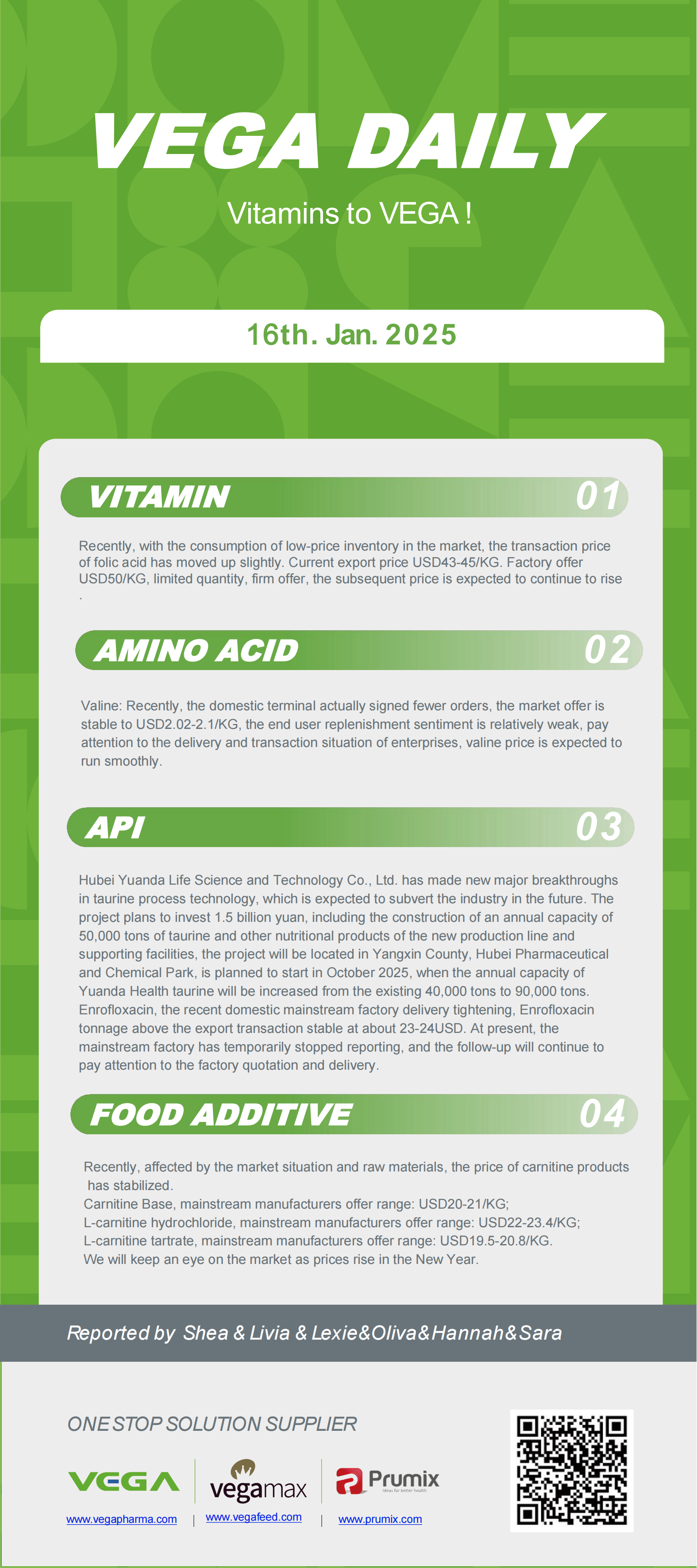 Vega Daily Dated on Jan 16th 2025 Vitamin Amino Acid APl Food Additives.png